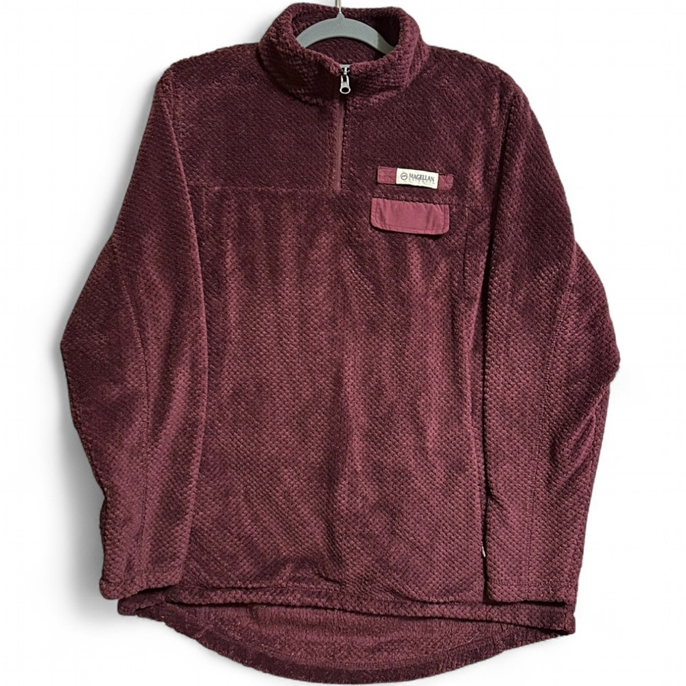 Magellan Outdoors Red Zip Up Sweater Plush Fleece Stand-Up Collar